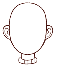 Imagem: Ilustração em preto e branco. Rosto de pessoa, do pescoço para cima, com formato arredondado, com traços e orelhas diferentes.  Fim da imagem.