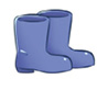 Imagem: Um par de botas de plástico azul. Fim da imagem.