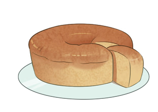 Imagem: Um bolo de cor marrom sobre um prato.  Fim da imagem.