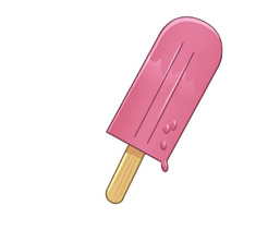 Imagem: Um picolé de cor rosa. Fim da imagem.