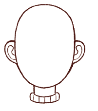 Imagem: Ilustração em preto e branco. Rosto de pessoa, do pescoço para cima, com formato arredondado, com traços e orelhas diferentes.  Fim da imagem.