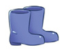 Imagem: Um par de botas de plástico azul. Fim da imagem.