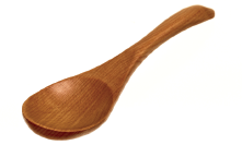 Imagem: Fotografia. Uma colher de madeira de cor marrom-claro. Fim da imagem.