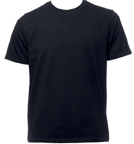 Imagem: Fotografia. Uma camiseta de cor preta de mangas curtas. Fim da imagem.