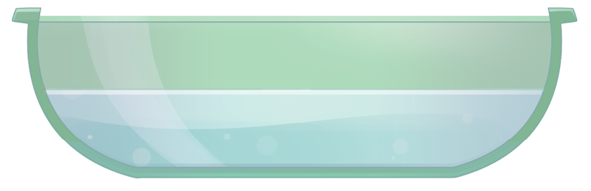 Imagem: Ilustração. Uma bacia grande de cor verde-claro, com água de cor azul-claro dentro, na parte interior.  Fim da imagem.