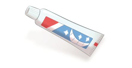 Imagem: Ilustração. Um tubo de pasta de cor branca com detalhes em vermelho e azul. Fim da imagem.