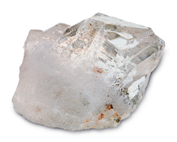 Imagem: Fotografia. Pedra com a forma disforme em branco, com partes em cinza. Fim da imagem.