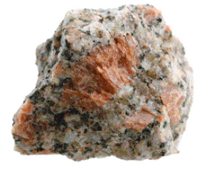 Imagem: Fotografia de uma rocha com manchas brancas, pretas e amarronzadas. Fim da imagem.