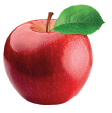 Imagem: Fotografia. Uma maçã de cor vermelha, com uma folha verde à direita e caule pequeno. Fim da imagem.