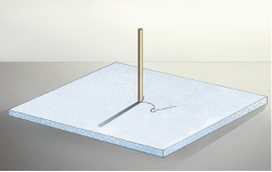 Imagem: Ilustração. Sobre uma placa de cor cinza-claro, com uma vareta de cor bege ao centro. Abaixo, um barbante pequeno.  Fim da imagem.