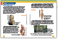 Imagem: Ilustração. Exemplifica como será a seção Painel multicultural. Página dupla composta por textos e imagens. Fim da imagem.