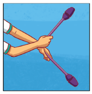 Imagem: Ilustração. Passo 2. Segurando as maçãs com a palma das mãos voltadas para baixo, cruzando os punhos.  Fim da imagem.