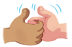 Imagem: Ilustração. Destaque de duas mãos com os dedos unidos e polegar para cima. Fim da imagem.