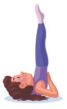 Imagem: Ilustração 5. Uma menina com cabelos cacheados com a cabeça e ombro no chão, as pernas erguidas para cima com as mãos nas costas e os cotovelos no chão.    Fim da imagem.