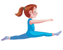 Imagem: Ilustração 2. Ela está saltando de perfil com as pernas estendidas para frente e para trás, com o braço estendido para frente.  Fim da imagem.