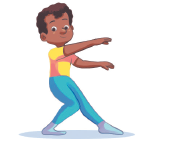 Imagem: Ilustração 7. Ele está de perfil, com o joelho flexionado para frente, a perna direita estendida e os braços estendidos para a esquerda.  Fim da imagem.