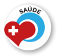 Imagem: Ícone: Saúde, composto pela ilustração de um coração vermelho com uma cruz branca dentro. À direita, um arco azul. Fim da imagem.