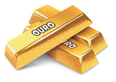 Ilustração. Três barras de ouro empilhadas. 