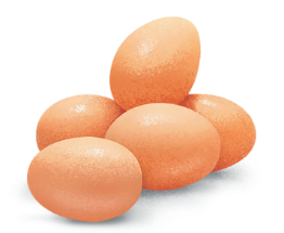 Imagem: Ilustração. Cinco ovos.  Fim da imagem.