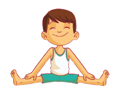 Imagem: Ilustração. Uma criança, sentada, está com as pernas abertas e as mãos esticadas na direção do joelho.  Fim da imagem.