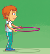 Imagem: Ilustração 3. Passo 3. O menino ruivo, em pé, está com os dois braços flexionados para frente e segura um bambolê com as duas mãos.  Fim da imagem.