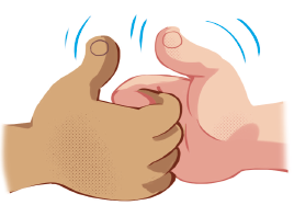 Imagem: Ilustração. Destaque para duas mãos encaixadas pelos dedos e com os dedões para cima.  Fim da imagem.