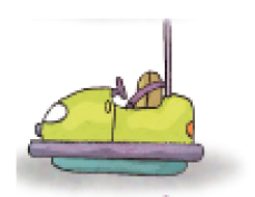 Imagem: Ilustração. Carrinho de bate-bate verde-claro.  Fim da imagem.