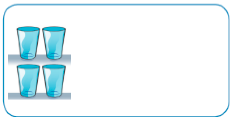 Imagem: Ilustração. Quatro copos. Ao lado, espaço para resposta. Fim da imagem.