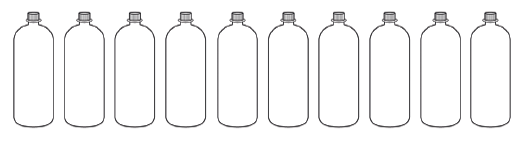 Imagem: Ilustração em preto e branco. Dez garrafas grandes. Fim da imagem.