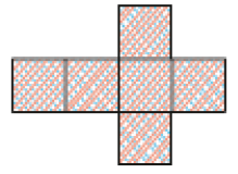 Imagem: Ilustração. Planificação. Quatro quadrados enfileirados. Acima e abaixo do terceiro há mais um quadrado.   Fim da imagem.