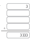 Imagem: Conta de adição na vertical. Na parte superior, o número 3. Abaixo, reta horizontal e o resultado 3.333.  Fim da imagem.