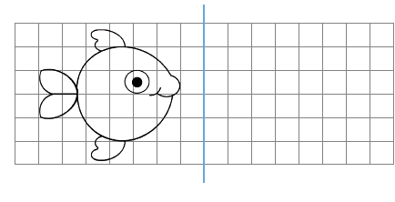 Imagem: Ilustração. Malha quadriculada com uma reta vertical no meio. À esquerda, desenho de um peixe.  Fim da imagem.