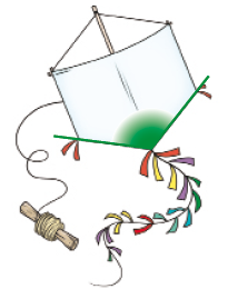 Imagem: Ilustração. Uma pipa com destaque para o ângulo interno grande.  Fim da imagem.