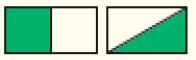 Imagem: Ilustração. À esquerda, um retângulo dividido por uma reta vertical no meio. A metade esquerda está pintada de verde e a metade direita em branco. À direita, um retângulo dividido por uma reta diagonal no meio. A metade direita está pintada de verde e a metade esquerda em branco. Fim da imagem.