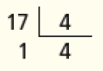 Imagem: Divisão na chave. À esquerda da chave, o dividendo: 18. À direita da chave, o divisor: 4. Abaixo do dividendo, o número 2. Abaixo da chave, o quociente: 4.  Fim da imagem.