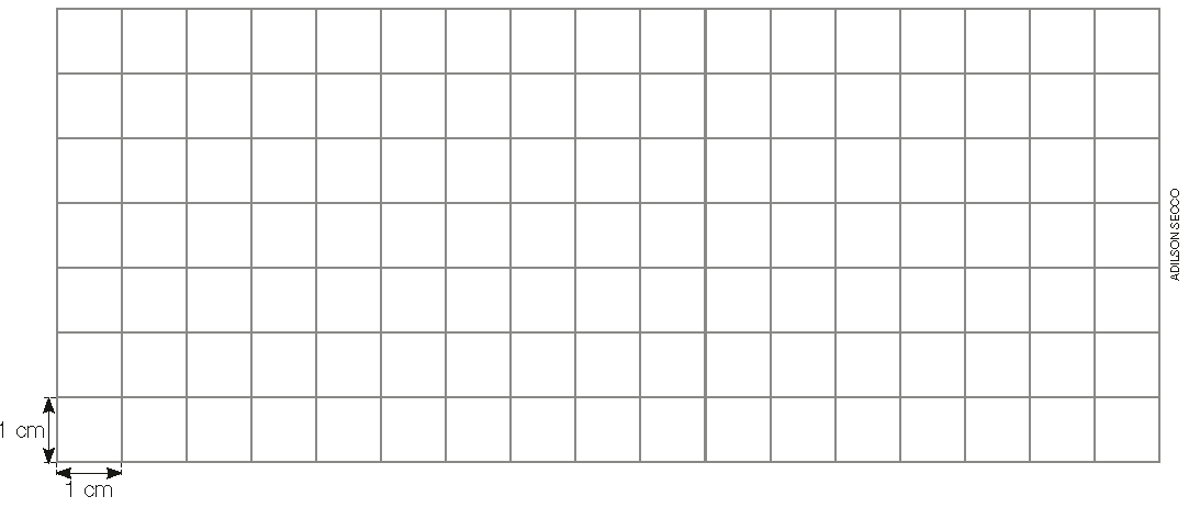 Ilustração. Malha quadriculada. Cada quadradinho mede 1 cm de comprimento e 1 cm de largura. Há um retângulo ocupando dez quadradinhos. 