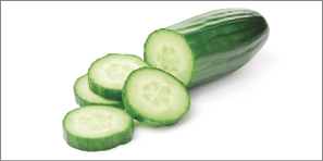 Imagem: Fotografia. Pepino cortado. Fim da imagem.