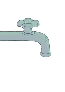 Imagem: Ilustração. Torneira cinza.  Fim da imagem.