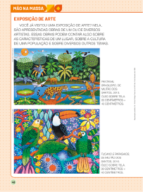 Imagem: Ilustração. Exemplifica como será a seção Mão na massa. Página composta de textos e imagens. Fim da imagem.