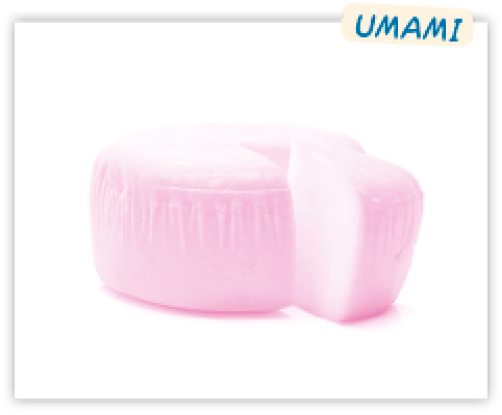 Imagem: Quadro com a inscrição UMAMI: Fotografia. Queijo cortado ao meio. Fim da imagem.