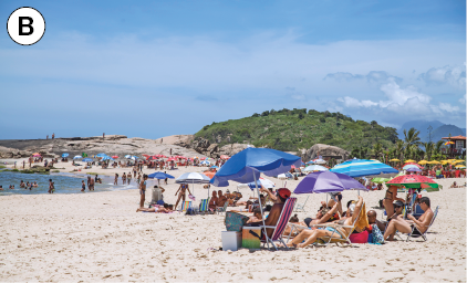 Imagem: Fotografia. B: Pessoas em uma praia. Fim da imagem.