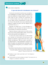 Imagem: Ilustração. Exemplifica como será a seção Ciências em contexto. Página composta por textos e imagens. Fim da imagem.