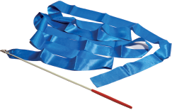 Imagem: Fotografia. Um bastão com uma fita de cetim azul Fim da imagem.