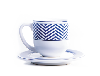 Imagem: Fotografia. Uma xícara vista de frente.  Fim da imagem.