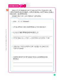 Imagem: Ilustração. Exemplifica como será o boxe Entreviste. Página composta por textos, boxe complementar e imagens. Fim da imagem.