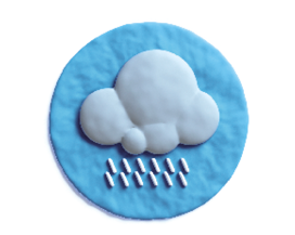 Imagem: Fotografia. Um círculo azul com uma nuvem com chuva dentro.   Fim da imagem.