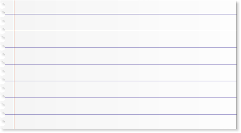 Imagem: Ilustração. Um pedaço de folha de caderno com linhas e pauta vermelha do lado esquerdo.  Fim da imagem.