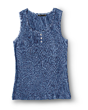 Imagem: uma blusa regata azul,  Fim da imagem.