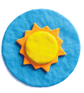 Imagem: Fotografia. Um círculo azul com um sol dentro.   Fim da imagem.