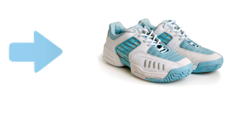 Imagem: Seta para: um par de tênis azul e cinza.  Fim da imagem.